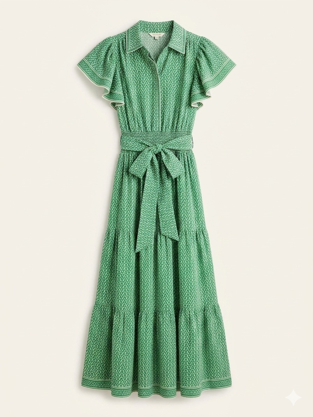Max Studio Green Patterned Tiered Maxi Dress